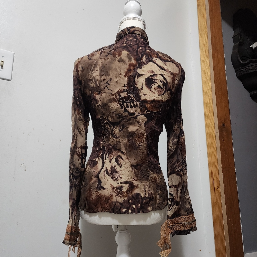 Le Caviar Abstract Patterned Blouse With Lace Trim - Picture 2 of 8